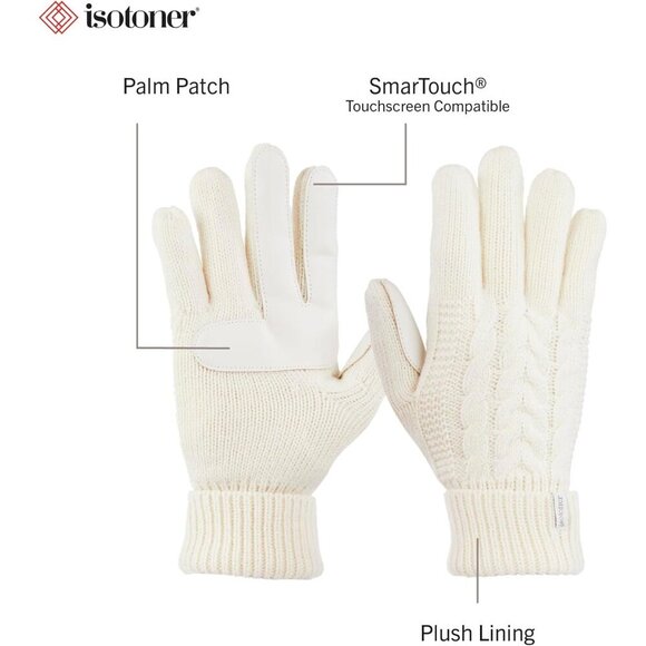 Womens Cable Knit Acrylic Gloves Touchscreen Warm Grip Stylish Ivory